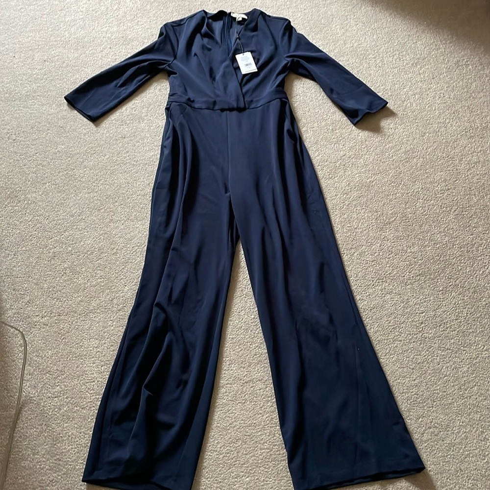 Halston navy vneck jumpsuit